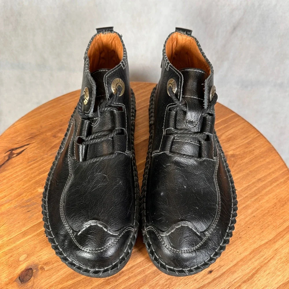 Jing Pin Shi Shang Leather Chukka Boots Mens 9 Black Good Whipstitch Lug